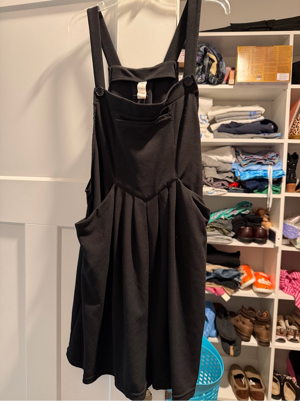 Black Pinafore Skater Dress with Front Pocket